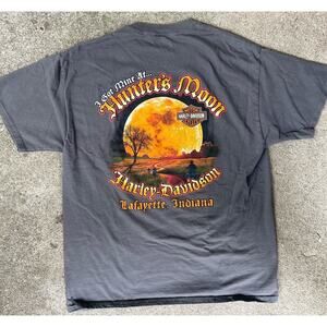 Harley Davidson T Shirt Mens Large Gray Patriotic Hunters Moon Lafayette Indiana